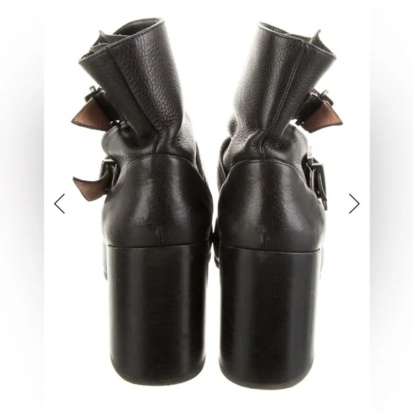 Robert Clergerie Black Leather Ankle Boots buckle moto lug 7 - Picture 4 of 4